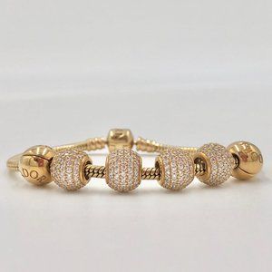 Pandora Jewelry - Pandora 14K bracelet with crystal charms Pandora Jewelry - Pandora 14K bracelet with crystal charms
